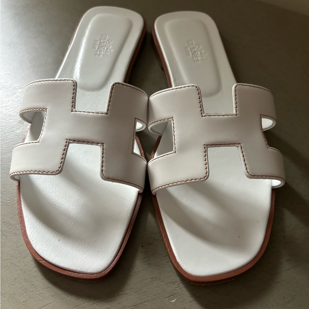 Hermes White Sandals Minimalist Design